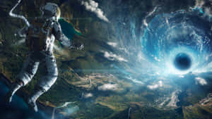 Astronaut Encounters Wormhole Adventure Wallpaper