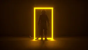 Astronaut Silhouette Yellow Neon Portal4 K Wallpaper