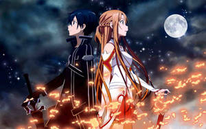 Asuna Takes Flight In The Virtual World Of Sword Art Online Wallpaper