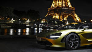 Awesome Gold Mclaren Spyder In Paris Wallpaper