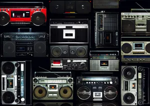 Awesome Wall Of Vintage Boombox Wallpaper