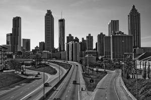 B&w Atlanta Skyline Freedom Parkway Wallpaper