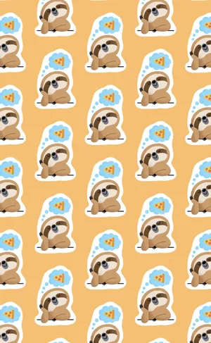 Baby Sloth Thinking Pizza Pattern Wallpaper