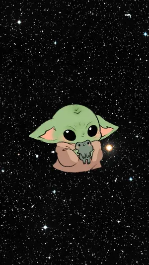 Baby Yoda Aesthetic In Outer Space Wallpaper