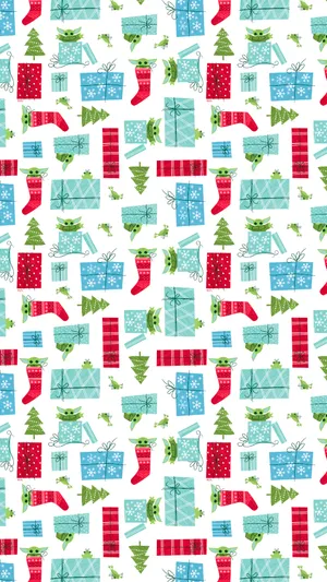 Baby Yoda Christmas Pattern Wallpaper