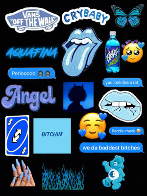 Baddie Aesthetic Stickers In Blue Wallpaper