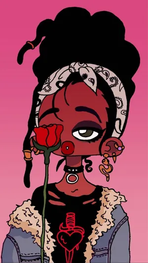 Baddie Cartoon Girl Holding A Rose Wallpaper