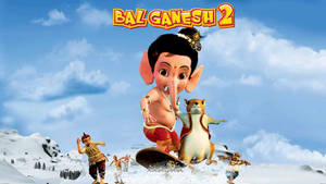 Bal Ganesh And Mouse Snowboarding Wallpaper