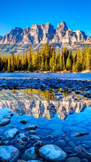 Banff National Park Stones By The Riverside Wallpaper