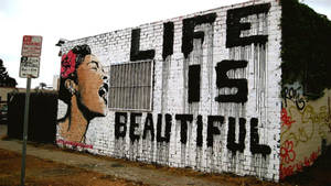 Banksy's Vibrant Life Is Beautiful Street Art Mural Wallpaper