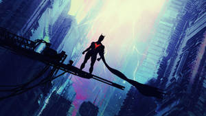 Batman Beyond In Electric Blue Lightning Wallpaper