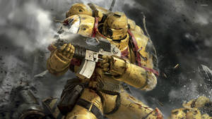 Battle At Dawn – Imperial Fist Space Marine Wallpaper