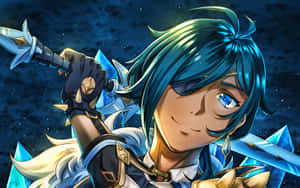 Battle-ready Kaeya: A Formidable Knight Of Genshin Impact Wallpaper