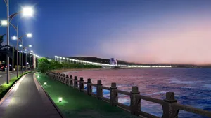 Beach Night Road Side View Wallpaper