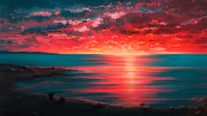 Beach Sunset 4k Painting Wallpaper