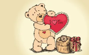 Bear And Gifts Love Drawings Wallpaper