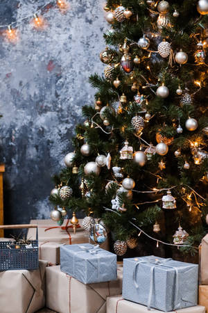 Beautiful Christmas Gifts In Blue Wallpaper