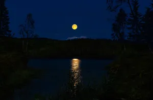 Beautiful Full Moon Lake Reflection Wallpaper