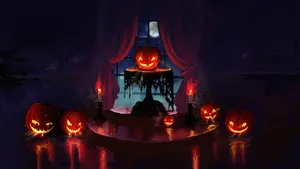 Beautiful Halloween Pumpkins By The Window Wallpaper