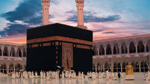 Beautiful Kaaba And Sunset Wallpaper