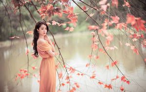 Beautiful Lady Beside The Lake Wallpaper