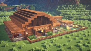 Beautiful Minecraft Wood Barn Wallpaper