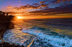 Beautiful Sea Waves Coast Sunset Wallpaper