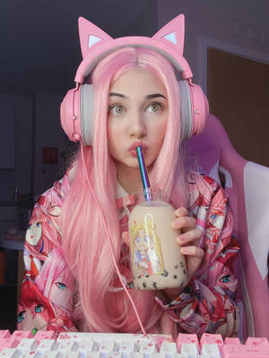 Belle Delphine Drinking Milktea Wallpaper