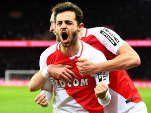 Bernardo Silva Cheering With A Teammate Wallpaper