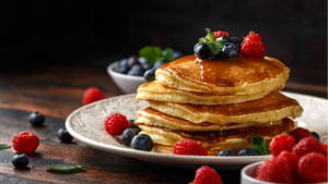 Berries And Honey On Pancakes Wallpaper