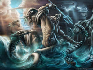 Best Greek Mythology Water Man Sword Painting Wallpaper