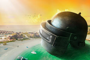 Bgmi Giant Helmet On Beach Wallpaper