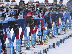 Biathletes At Biathlon World Cup Wallpaper