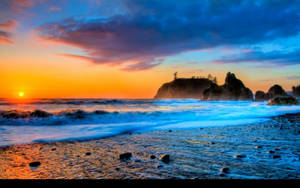 Bioluminescent Beach On Sunset Wallpaper