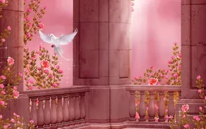 Bird In Enchanted Rose Garden Wallpaper