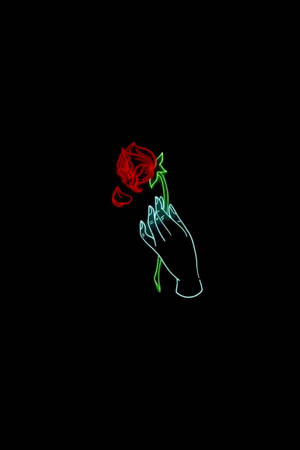 Black Aesthetic Rose Hand Neon Lights Wallpaper