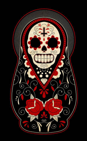 Black And Red Day Of The Dead Skull Wallpaper