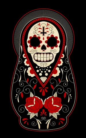 Black And Red Day Of The Dead Skull Wallpaper