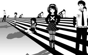 Black And White Anime Boy Pedestrian Crossing Wallpaper