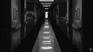 Black And White Hospital Hallway Wallpaper