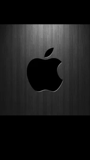 Black Apple Logo In Gray Wood Wallpaper