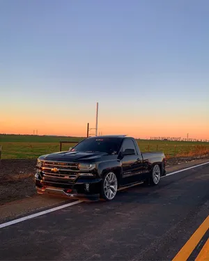 Black Dropped Truck Golden Hour Wallpaper