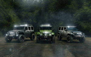 Black Jeep Wrangler In Pouring Rain Wallpaper