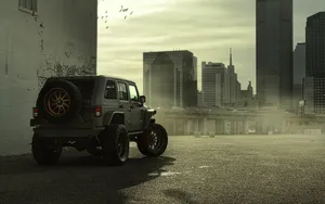 Black Jeep Wrangler Parked In City Wallpaper