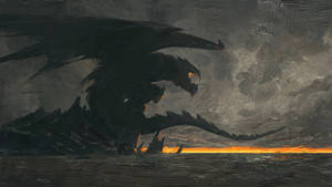 Black Lava Dragon Painting Wallpaper
