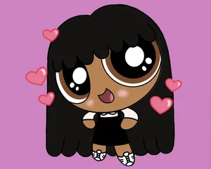 Black Powerpuff Girls Purple Backdrop Hearts Wallpaper