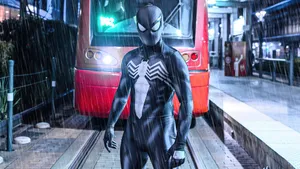 Black Spiderman On Railway Wallpaper