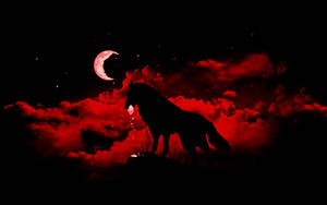 Black Wolf Of Red Moon Wallpaper