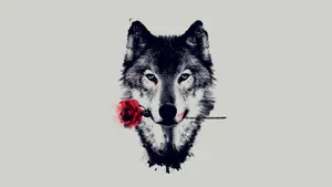 Black Wolf With Rose Wallpaper