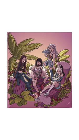 Blackpink Cartoon Aesthetic Tropical Jungle Wallpaper